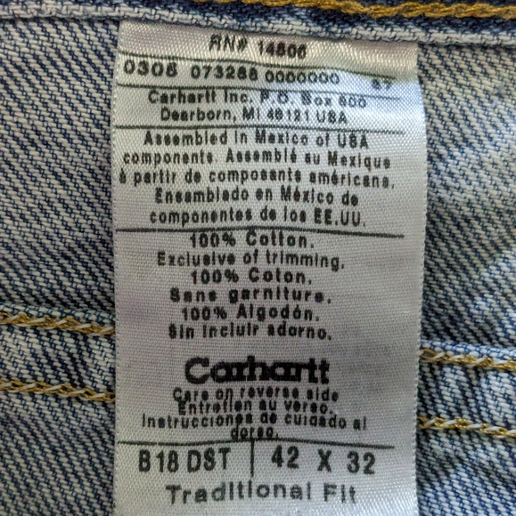 🐿️ Carhartt men's bleu Jeans 100% cotton traditional fit Size 42x32 - Picture 7 of 13
